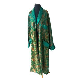 Longevity Vintage Brocade Asian Women's Duster Kimono Boho Hippie Green, Size 52